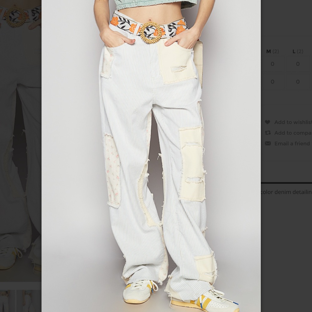 POL Women's Straight Leg Pants - Cream and White
